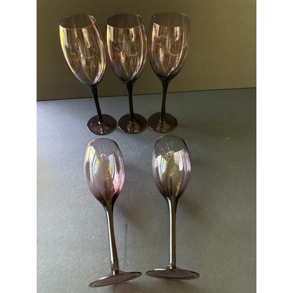 Vintage Amethyst Champagne Flutes Glasses Purple Set 5 Cocktail Barware Modern - Picture 5 of 6